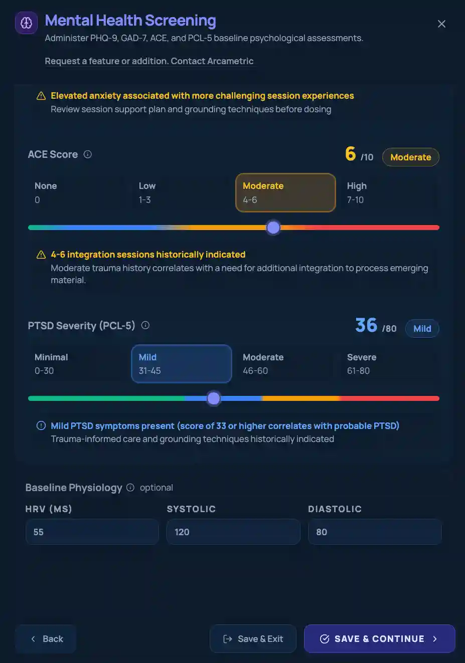 Phase 1: baseline screening and consent. Clinical Night Mode, demo data.